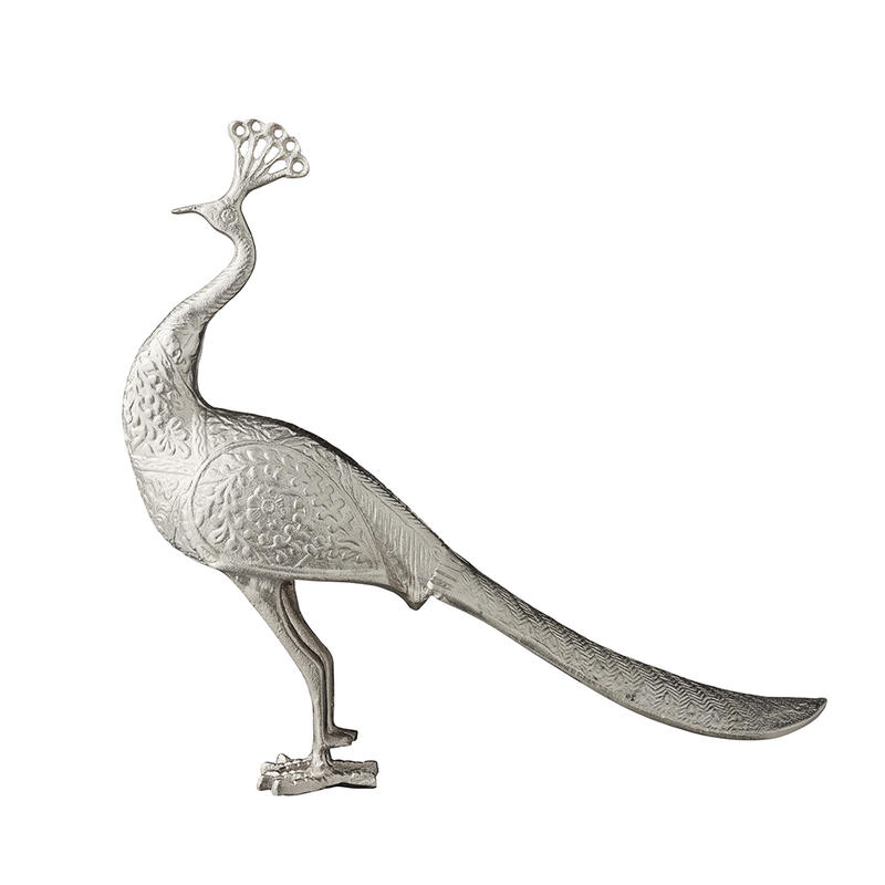【丹麥LENE BJERRE】銀色 孔雀造型金屬擺飾 鋁製孔雀雕塑 金屬孔雀擺飾 孔雀桌飾 室內裝飾 佈置