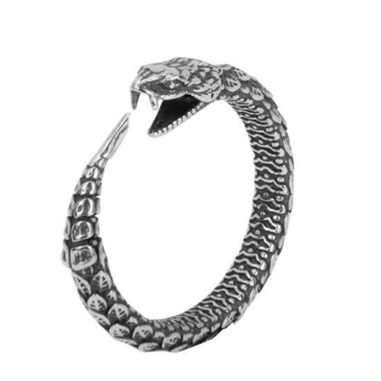《 QBOX 》FASHION 飾品【R621S30】精緻個性歐美銜尾蛇環S925純銀/泰銀開口戒指