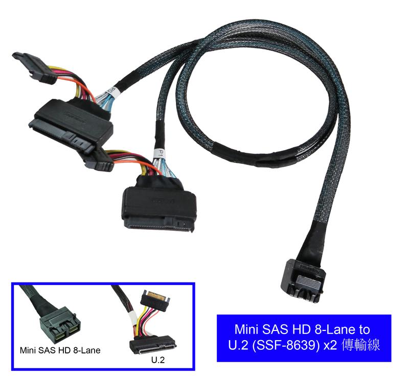 Mini SAS HD 8-Lane to U.2 (SFF-8639) x2 cable (傳輸線)