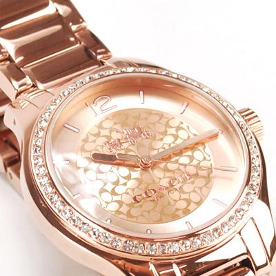 COACH  W6047  玫瑰金  Clogo錶面  晶鑽鑲嵌不銹鋼表帶手錶 