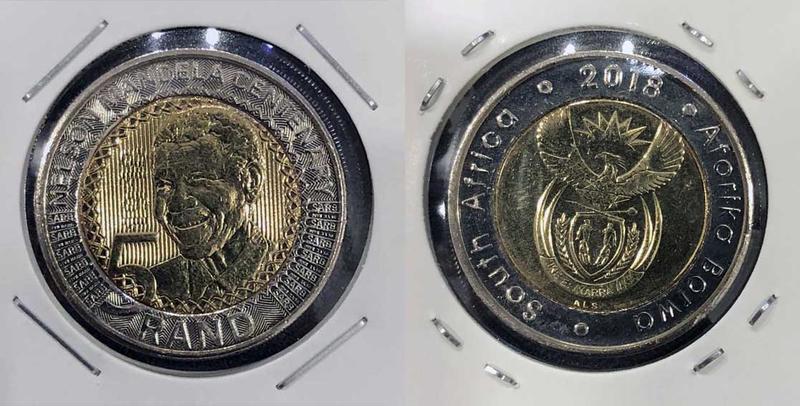 全新2018年南非曼德拉誕辰100周年5蘭特雙色紀念幣