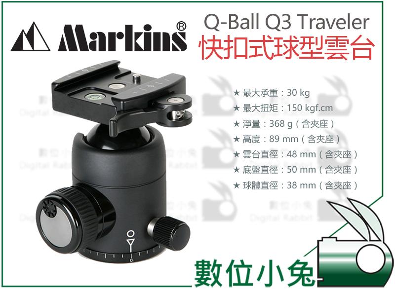 數位小兔【Markins Q-Ball Q3 Traveler 快扣式 球型雲台】可搭配 GITZO Manfrotto