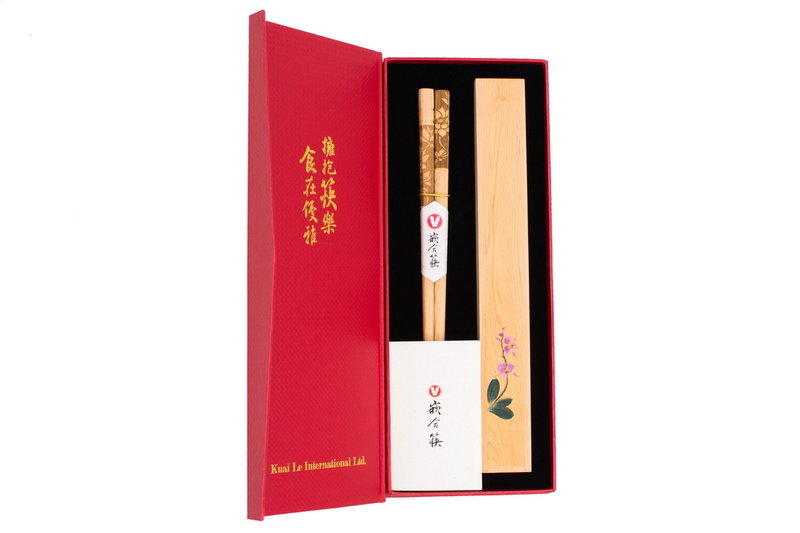 【嵌合筷】國畫四件組禮盒-櫻花-台灣伴手禮之健康環保的檜木筷子禮品禮盒