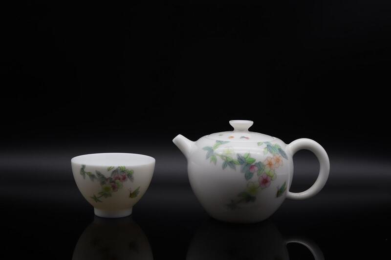 頂級 粉彩 羊脂 巨輪 三色 桃花 泡茶壺 純手工 手繪 茶具 茶壺 泡茶組 瓷器 瓷壺