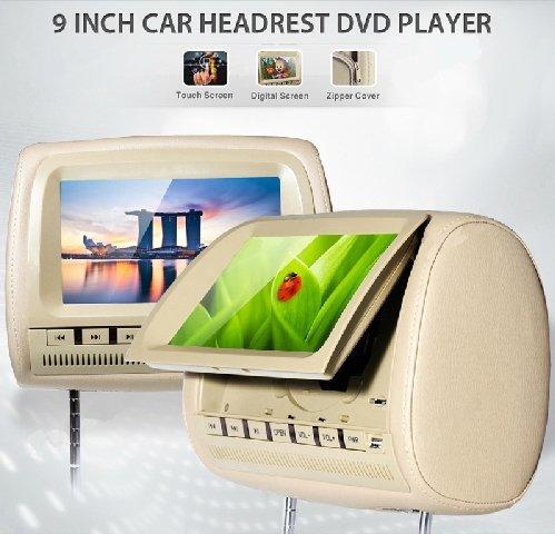9寸頭枕dvd顯示器車用高清800*480頭枕螢幕帶拉鍊/車載DVD帶USB SD FM遊戲[有全屏觸控螢幕可選]