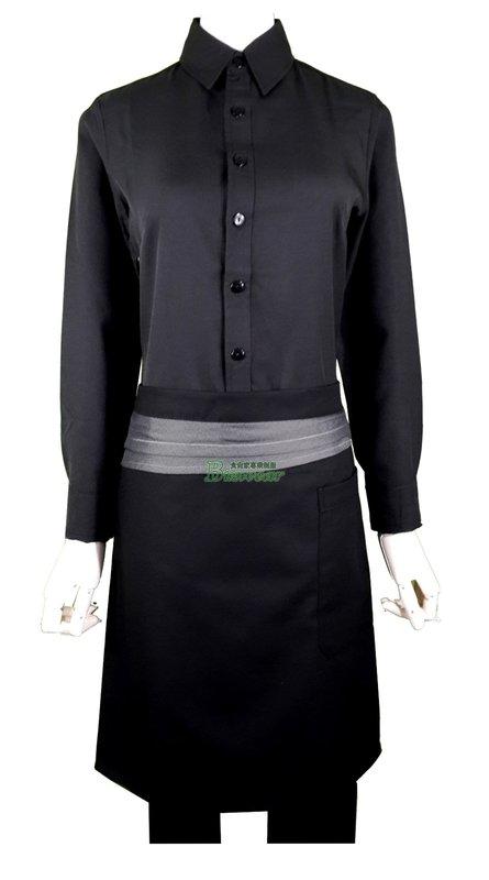 【食尚家】-黑色短版圍裙,餐飲餐廳外場服務生專用圍裙,素色圍裙,特色圍裙，黑色底打摺灰色配色圍裙
