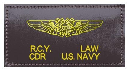 訂做 兩片美軍 公發 USCG Aux Pilot  棕色皮革章 BROWN 燙金色圖形和文字 加上車線 有魔鬼氈