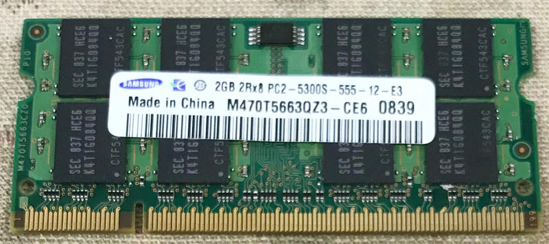 [筆電用]台中市售中古品三星 PC2-5300 (DDR2-667) 2G 共1條 (有上機測試.功能正常)