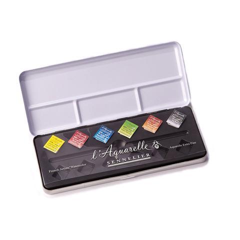 【品 · 創藝】精品美術-法國SENNELIER申內利爾 專家級蜂蜜塊狀水彩 黑鐵盒組-6色半塊