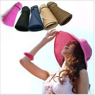 現貨夏季新款 韓版女士純色空頂帽 蝴蝶結海灘帽 防曬必備遮陽帽 折疊太陽帽 草帽