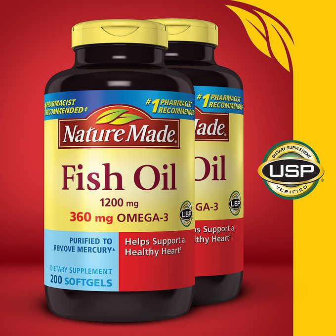美國代購  萊萃美魚油軟膠囊1200毫克 200粒 Nature Made Fish Oil 1200mg, 200