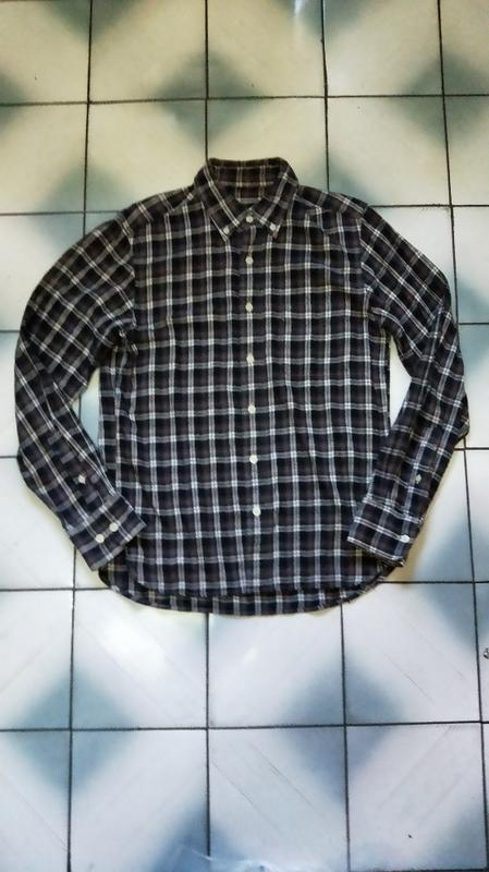 日本品牌 MUJI 無印良品 黑灰咖啡色 格紋 純棉 修身版型 長袖襯衫 休閒襯衫-S size