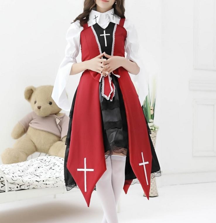 《免運費》十字架修女哥德風蘿莉塔lolita女巫少女暗黑短袖襯衫洋裝cosplay