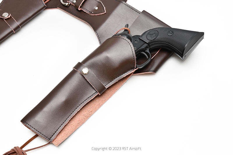 RST 紅星 - 牛仔 左輪 SAA 輪轉式手槍 雙槍套 腰帶 復古腰封 深棕色 COSPLAY 萬聖節 07373
