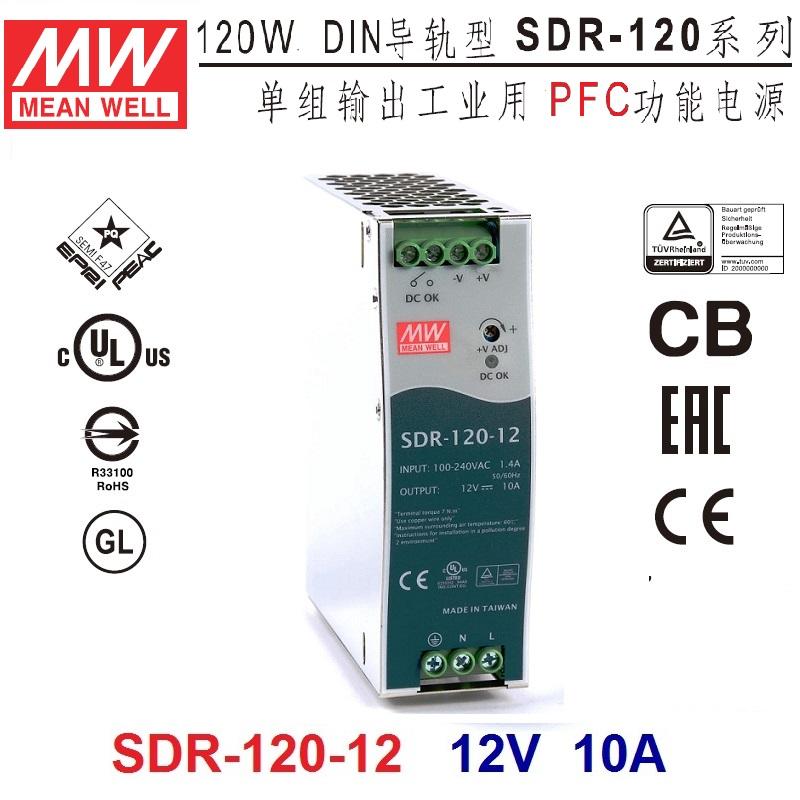 【附發票有保固】SDR-120-12 12V 10A 明緯 MW 導軌鋁軌電源供應器 PFC~NDHouse