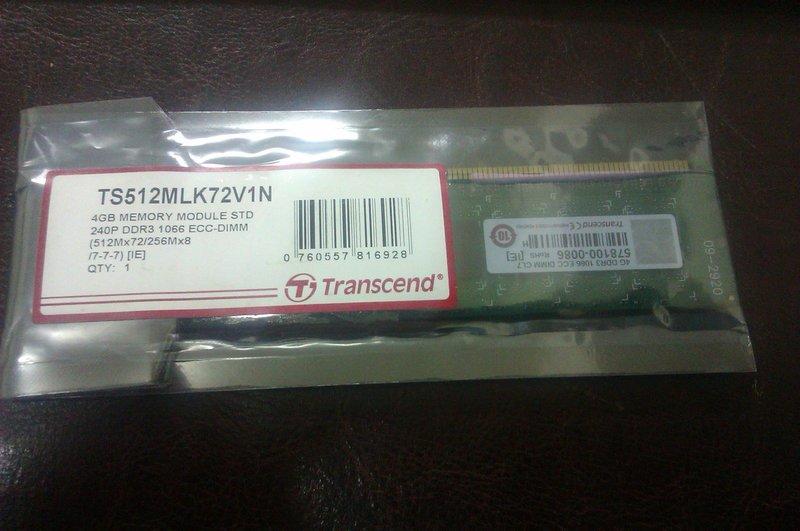 現貨創見》伺服器記憶體 終保 4G DDR3-1066 ECC TS512MLK72V1N