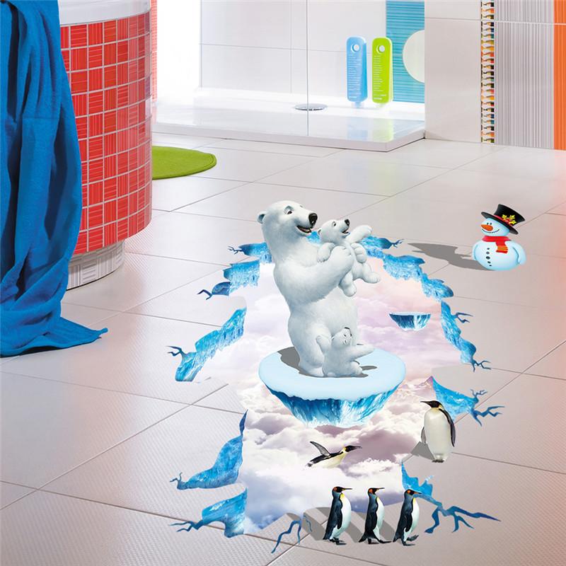 【北極熊牆貼】60x90創意3D立體視覺無痕貼紙 家居客廳玄關浴室地面牆壁貼 防水裝飾地板貼不能超取☆精品社