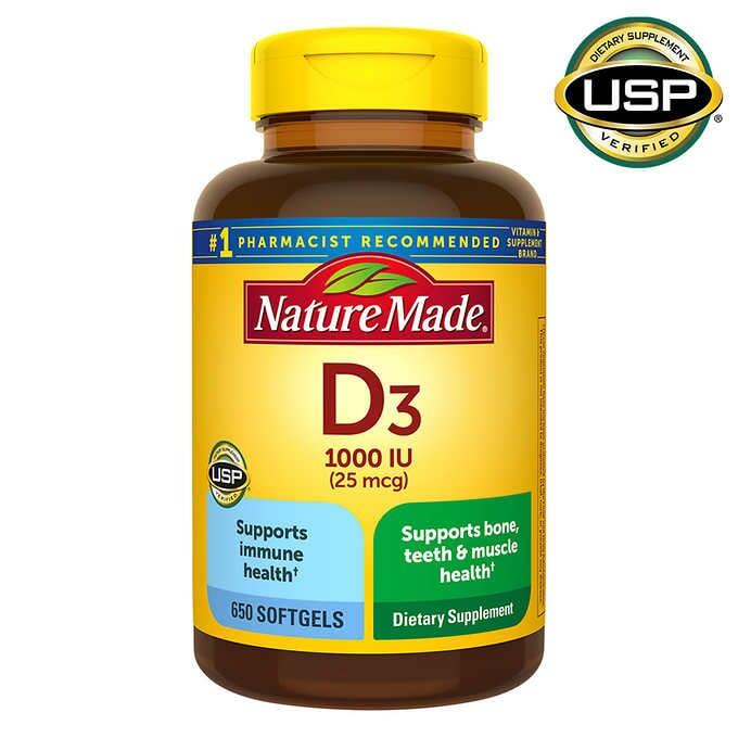 美國代購 萊萃美Nature Made Vitamin D3 25mcg,650 顆軟膠