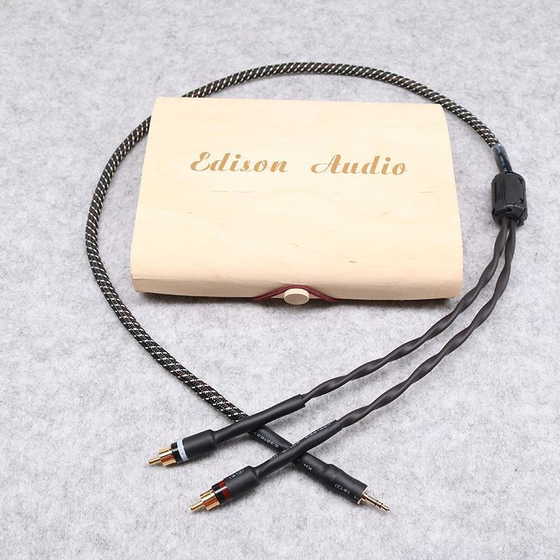 Edison Audio RCA鍍金頭+西電布線4股製作 3.5mm 轉 2RCA 電腦/手機訊號線   (一條含盒裝)