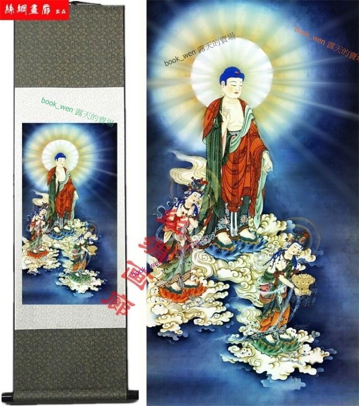 【多尺寸選】西方三聖佛教-絲綢畫已裝裱卷軸畫掛畫國畫裝飾畫客廳書房【161116_099】