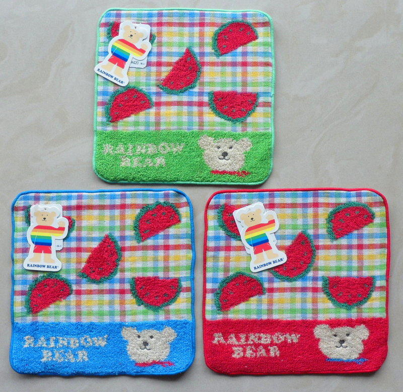 日本製 RAINBOW BEAR 彩虹熊 二色  小毛巾/ 小方巾 /小手帕 ~新款花色 西瓜款 -全新 可換物