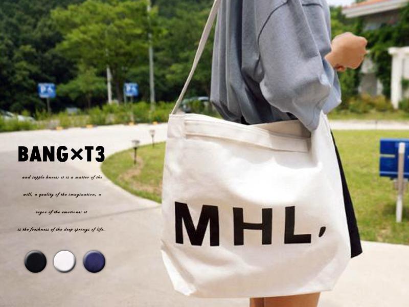 BANG T3◎MHL帆布袋 單肩 手提 帆布 字母 斜跨包 環保袋 購物袋 三色 復古 韓國 女生 女包【BS01】