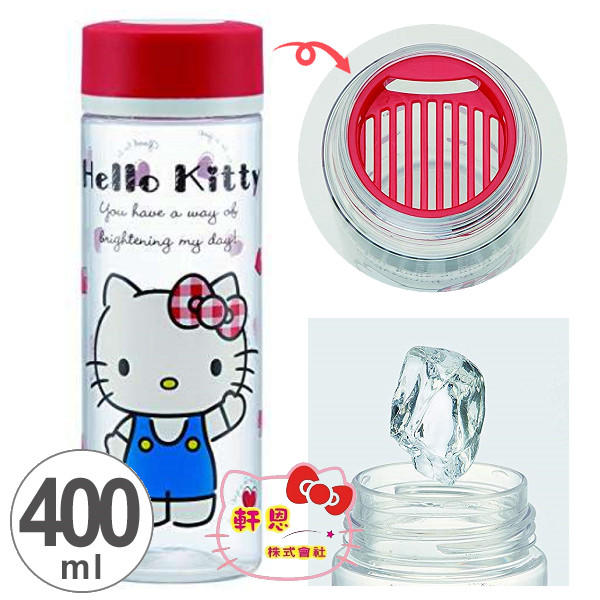 《軒恩株式會社》KITTY 透明瓶身 日本進口 400ml 水壺 冷水壺 冷水瓶 隨身杯 附檔片 476563