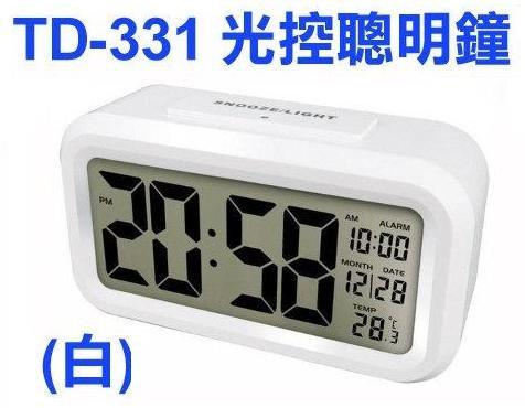 愛批發【可刷卡】KINYO TD-331 簡約 光控 聰明鐘-白【自動夜光】柔和光 時間 日期 溫度顯示