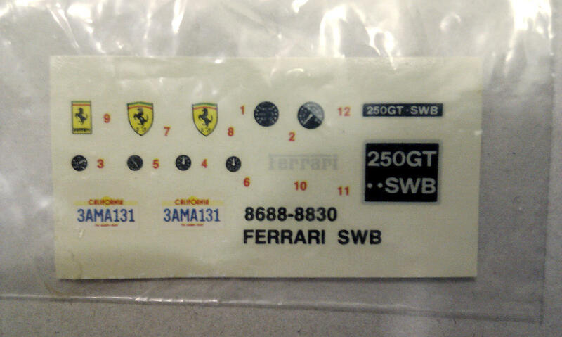 ESCI 1/24 Ferrari 250 GT SWB 原廠水貼 n.mfh,gunze,cmc,bbr,tamiya