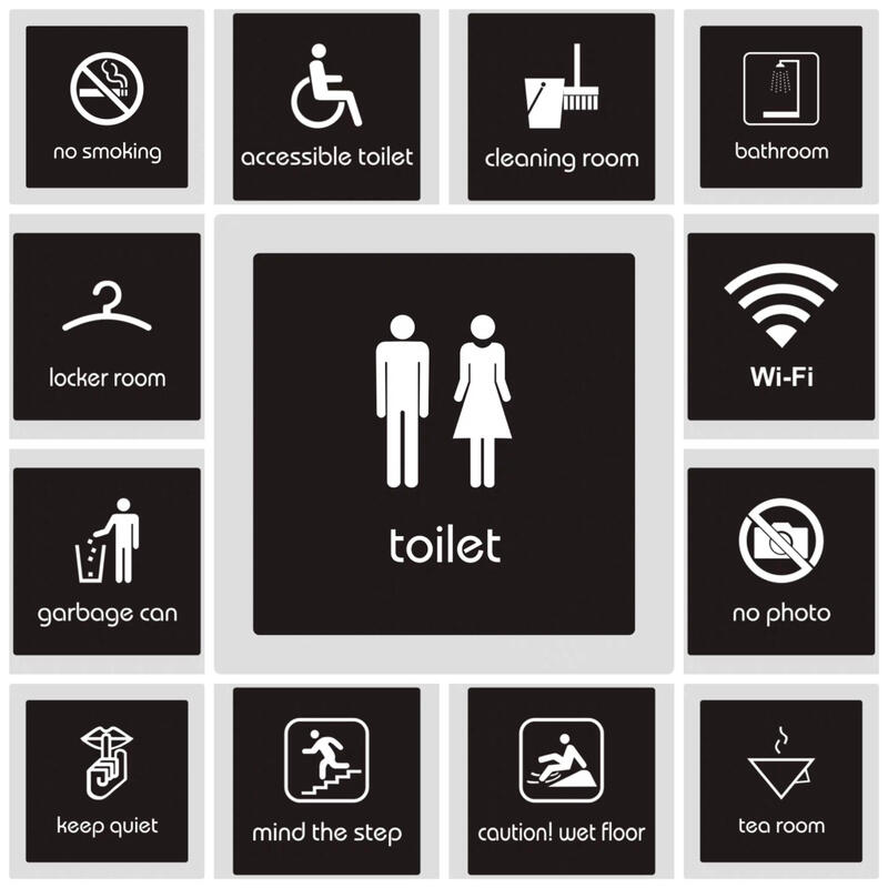 黑色廁所洗手間無障礙廁所工具間更衣室淋浴間茶水間WiFi小心地滑保持安靜小心台階禁止吸煙禁止拍照垃圾桶標示牌 指示牌