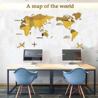 Y-世界地圖(金銀款) 3D立體壓克力壁貼 辦公室/客廳/ 壓克力貼紙裝飾 電視牆 3d 立體 水晶 壓克力 壁貼 設計