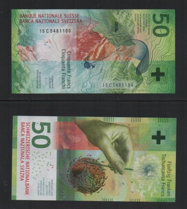 【低價外鈔】瑞士 2015 (2020) 年 50FR.瑞士法郎 紙鈔一枚，漂亮新發行！