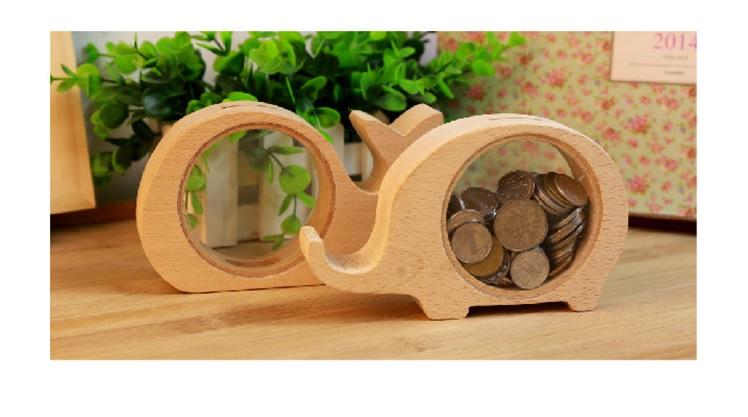 韓國文具 創意造型 存錢筒 透明視窗 原木動物造型 存錢罐 硬幣零錢收納 存錢筒 可當相框 存錢桶 木製