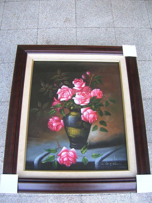 [ 丁銘畫廊 ] 玫瑰花 - 真愛     防小人 - 平安富貴 - 純手工畫 -油畫原作品- 含裱框價格