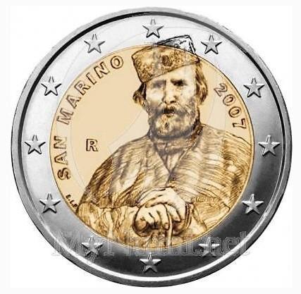 聖馬力諾 2007年 2歐元 加里波第 誕辰200週年 雙金屬 卡裝紀念幣 稀有