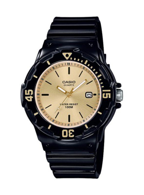 CASIO WATCH 卡西歐小巧金面潛水風格黑色膠帶運動腕錶 型號：LRW-200H-9E【神梭鐘錶】