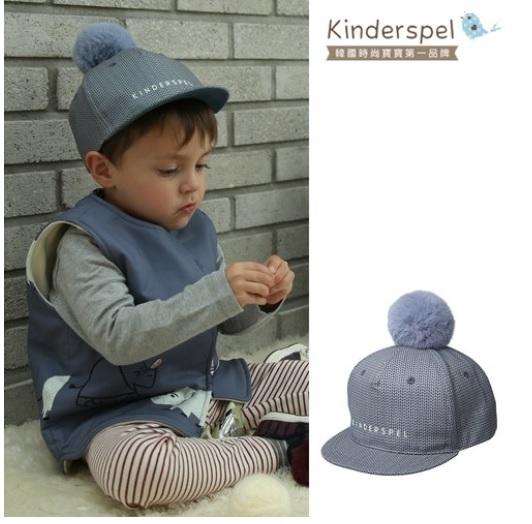 【貝比龍婦幼館】Kinderspel 可愛球球帆布帽 ( 天藍灰 ) (公司貨) 韓國製