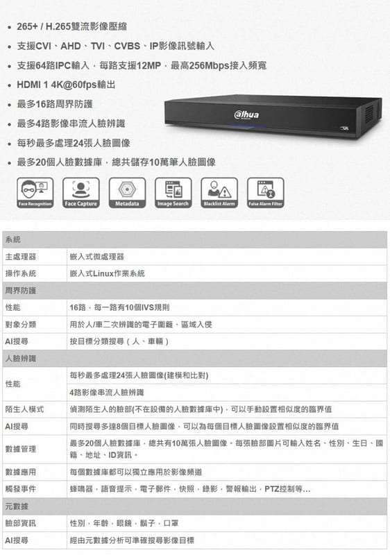 《公司貨含稅》DAHUA DH-XVR8216A-4KL-I  16路4K XVR錄影主機【售完為止】