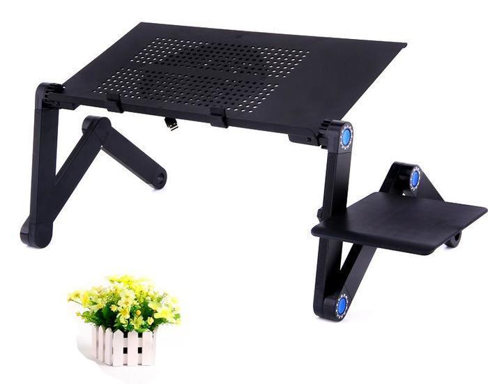 【就是要方便】 輕巧懶人桌．鋁合金多功能床上折疊式電腦桌(標準+風扇+滑鼠款)黑