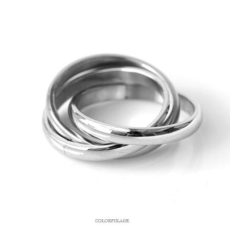 戒指 素面銀色三環鋼製指環 柒彩年代【NC196】