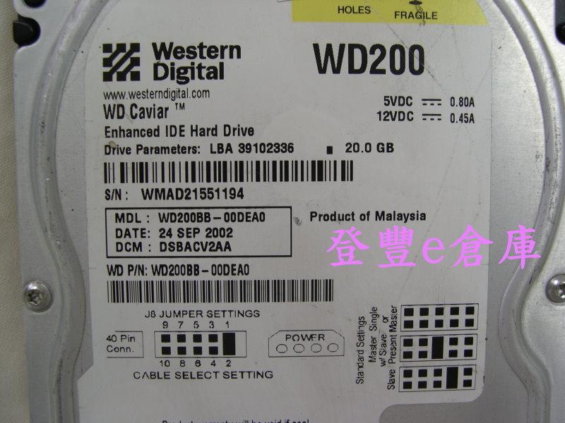 【登豐e倉庫】 YF453 WD200BB-00DEA0 20G IDE 硬碟
