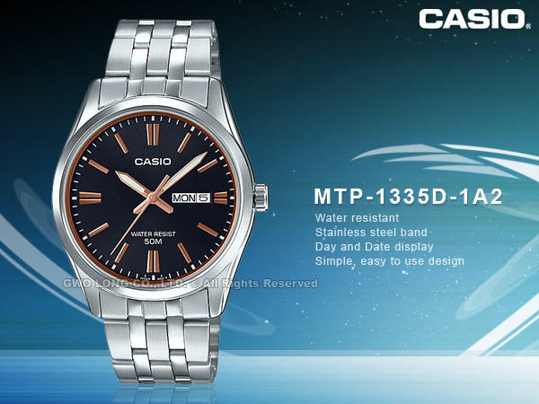 CASIO 卡西歐 手錶專賣店 國隆 MTP-1335D-1A2 石英男錶 黑x玫瑰金 防水50米 MTP-1335D