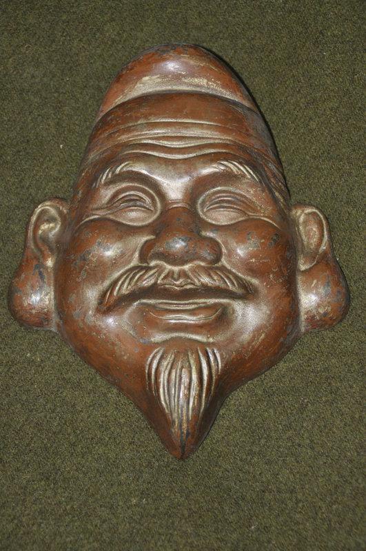 古董老件日本福神面具鑄鐵器高24長19寬6公分可交換物品