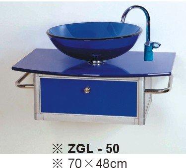 FUO衛浴: 70公分 藍色 強化玻璃碗公盆 配鋁合金架 浴櫃組(含水龍頭) (GL-50)