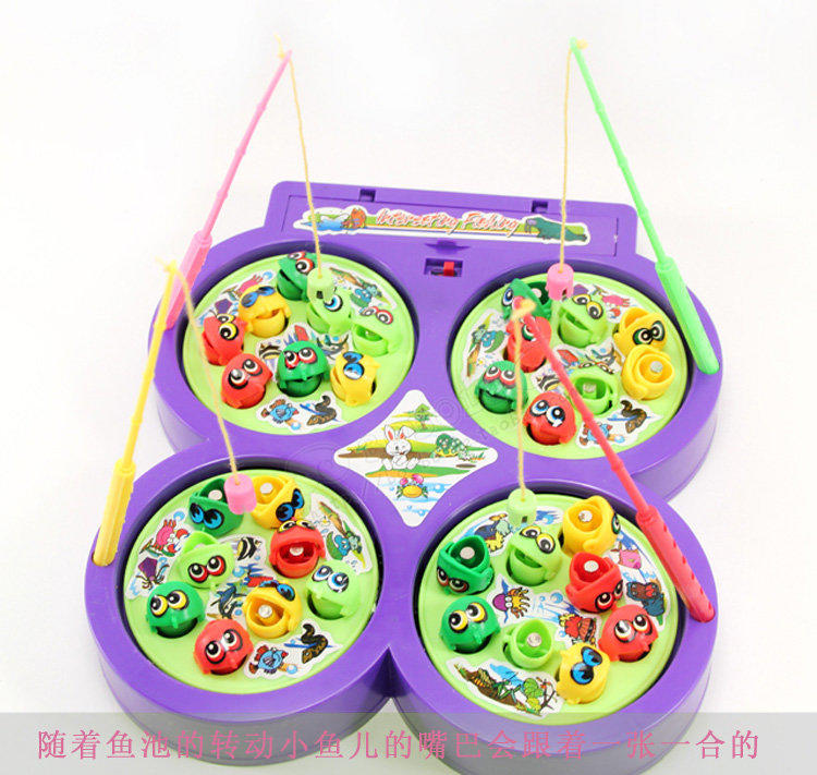 親子遊戲 電動音樂磁性釣魚玩具 4轉盤4杆