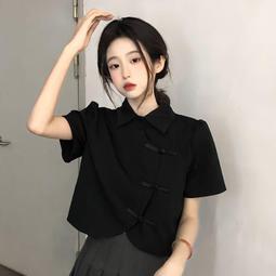 中國風盤扣短袖襯衫女夏季2022新款短款設計感小眾高級感寬松上衣