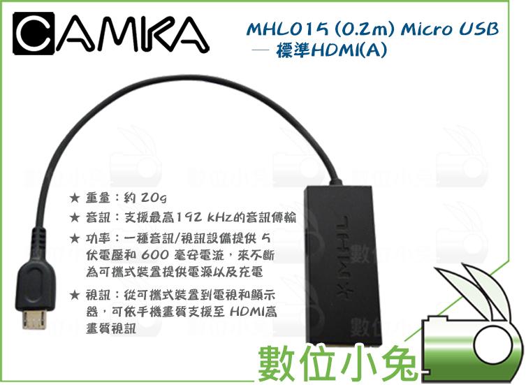 數位小兔【CAMKA MHL015 Micro USB 轉 HDMI(A) 插頭轉換線】轉接座 轉接頭 傳輸線 0.2M
