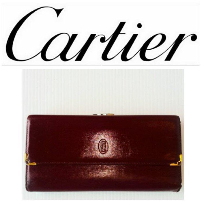 Cartier 卡地亞 經典Logo 金邊 酒紅色 蝴蝶扣 長夾 錢包 名牌精品包 二手真品 有 LV CHANEL