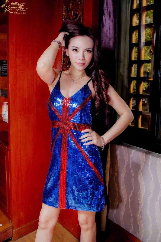 衣美姬♥新款韓版夜店連身裙 細肩帶歐美國旗亮片洋裝  派對遊戲服裝 【H2559】