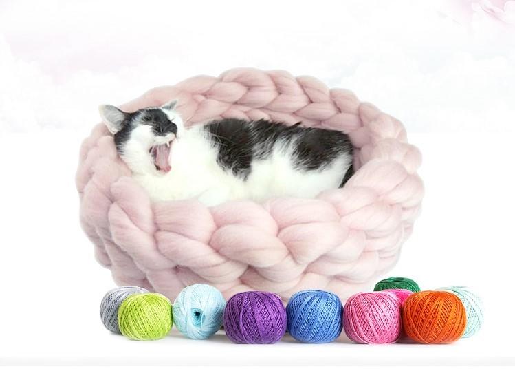 冬季保暖狗窩貓窩純手工編織特粗毛線寵物窩 貓咪玩具 貓咪床 寵物床